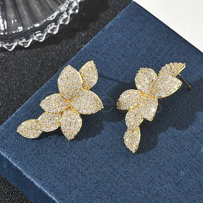 Brass & Clear Cubic Zirconia Stud Earrings KK-CBA36A2-06G-1