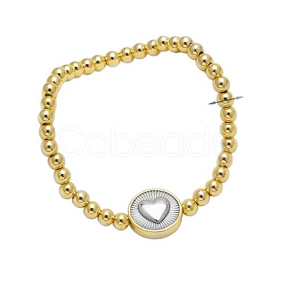 Duo Tone Brass Flat Round and Round Beaded Stretch Bracelets WGD7162-02-1