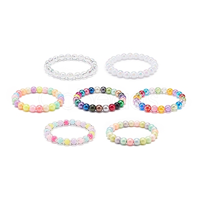 7Pcs 7 Color Candy Color Acrylic Round Beaded Stretch Bracelets Set BJEW-JB08928-1