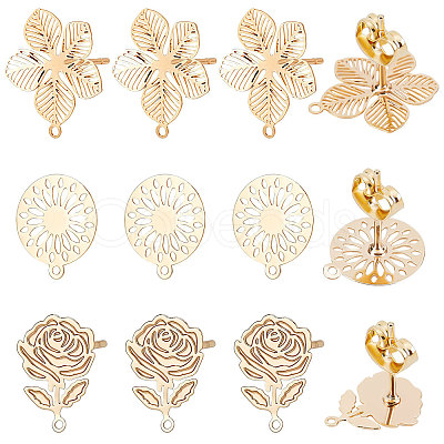 Beebeecraft 30Pcs 3 Style Brass Stud Earring Findings KK-BBC0003-29-1