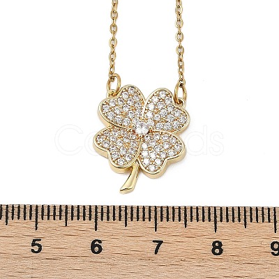 Brass Micro Pave Clear Cubic Zirconia Clover Pendants Necklaces LS-NJEW-K280-02G-1
