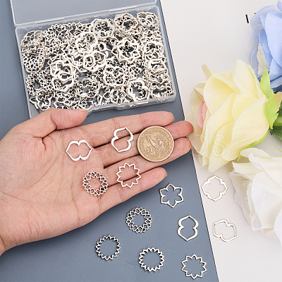 120Pcs 6 Styles Tibetan Style Alloy Linking Rings FIND-CA0007-42-1