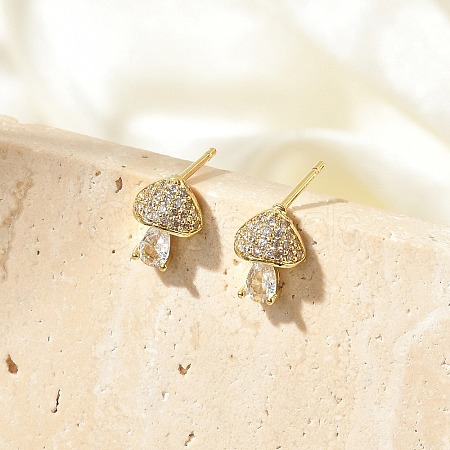 Brass Micro Pave Clear Cubic Zirconia Stud Earrings EJEW-R016-26G-13-1