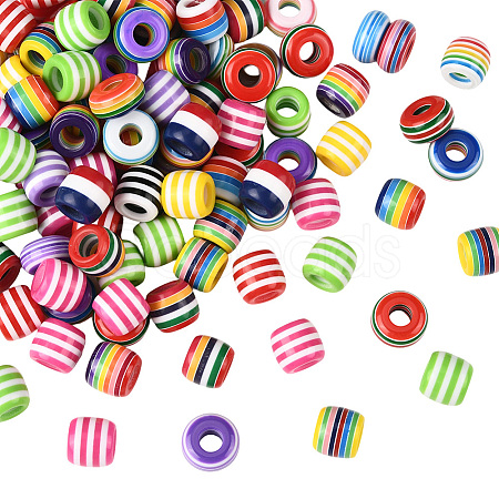 200Pcs 2 Styles Opaque Stripe Resin European Beads RESI-SP0001-42-1