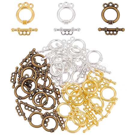 30Sets 3 Colors Tibetan Style Alloy Toggle Clasps FIND-SC0002-73-1