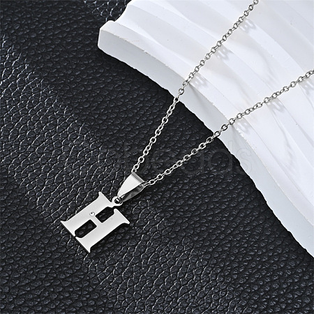 201 Stainless Steel Crystal Rhinestone Initial Pendant Necklaces FS-WG28760-14-1