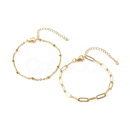 304 Stainless Steel Paperclip & Satellite Chains Bracelet Set BJEW-JB06523-1