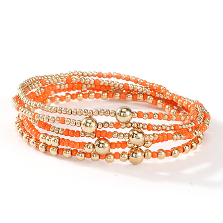 5Pcs Glass Seed Beads & CCB Beads Stretch Bracelets TB4137-6-1