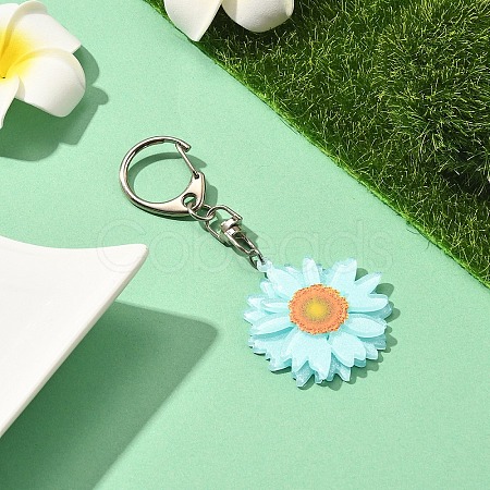 Acrylic Daisy Pendant Decoration HJEW-YW00028-03-1