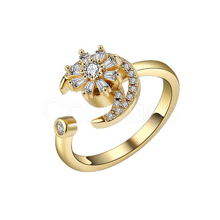 Adjustable Opening Brass  Cubic Zirconia Rotating Ring PW-WG87975-02-1