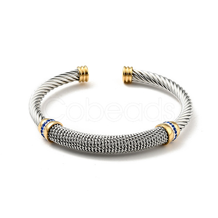 304 Stainless Steel Twist Rope Shape Open Cuff Bangle with Rhinestone for Women BJEW-D449-01GP-04-1