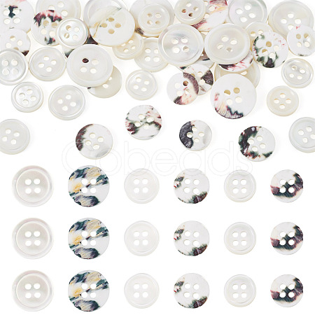 45Pcs 3 Styles 4-Holes Shell Buttons BUTT-TA0001-28-1