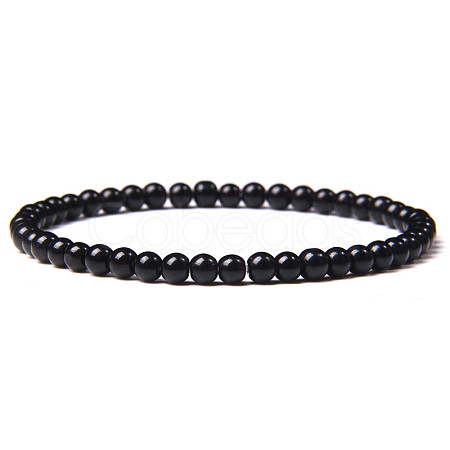 4mm Round Natural Obsidian Beads Bracelet for Men X-KG3069-18-1