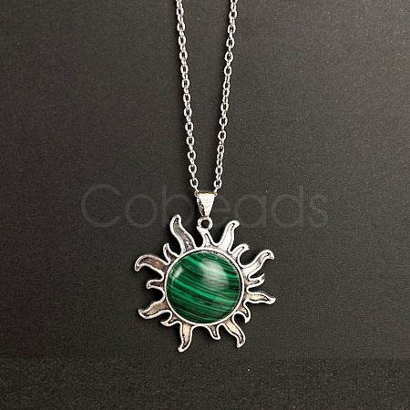 Synthetic Malachite Sun Pendant Alloy Chain Vintage Necklaces WB3716-4-1