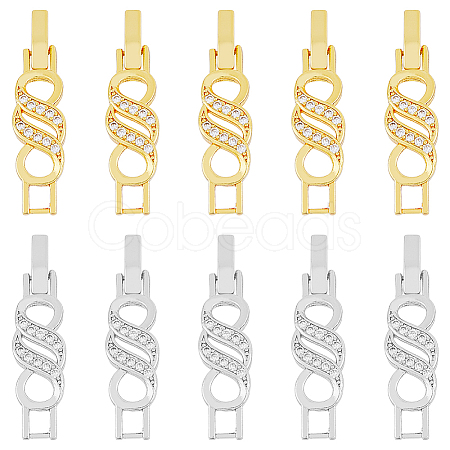 10Pcs 2 Colors Rack Plating Brass Micro Pave Clear Cubic Zirconia Watch Band Clasps ZIRC-DC0001-08-1