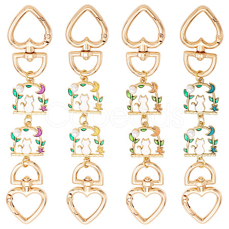 4Pcs 4 Colors Cat Back Shaped Alloy Enamel Heart Link Bag Strap AJEW-TAC00035-1