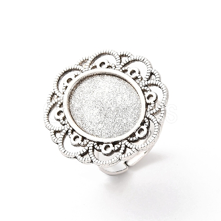 Vintage Adjustable Iron Flower Finger Ring Components Alloy Cabochon Bezel Settings X-PALLOY-O036-19AS-1