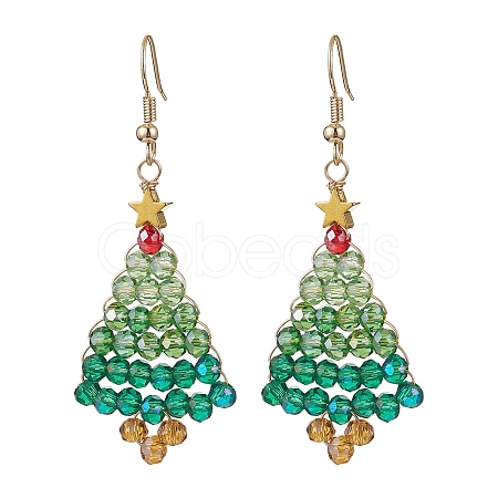 Glass Christmas Tree Dangle Earrings EJEW-JE06154-1