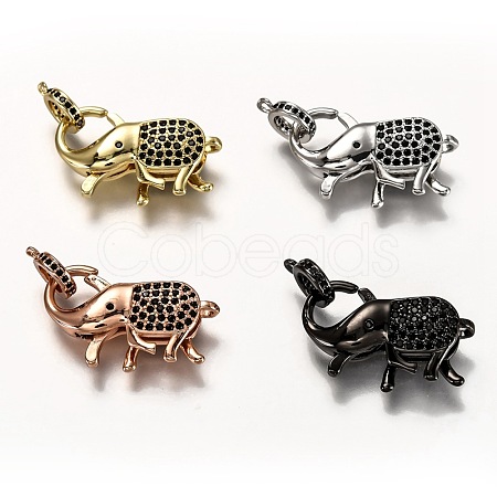Brass Micro Pave Black Cubic Zirconia Lobster Claw Clasps ZIRC-I052-05-1