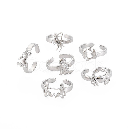 Non-Tarnish 304 Stainless Steel 12 Constellations/Zodiac Signs Open Cuff Ring for Women RJEW-S405-156P-1