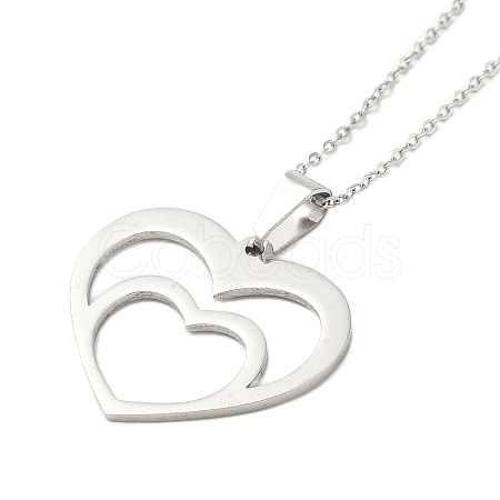 Non-Tarnish 201 Stainless Steel Cable Chain Heart Frame Pendant Necklaces for Women NJEW-U005-03P-1