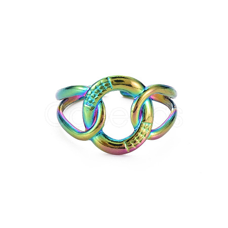 Rainbow Color 304 Stainless Steel Interlocking Ring Cuff Ring RJEW-N038-042M-1