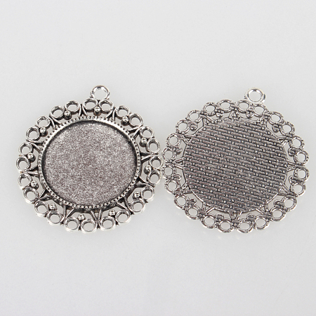 Vintage Tibetan Style Alloy Flower Pendant Cabochon Bezel Settings X-TIBEP-O006-31AS-1