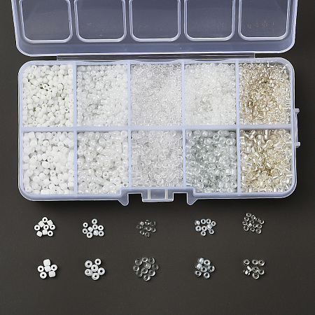 10 Style 12/0 & 8/0 Round Transparent & Silver Lined Round Hole & Trans & Opaque Colours Seed & Ceylon Glass Seed Beads SEED-YW0001-35-1