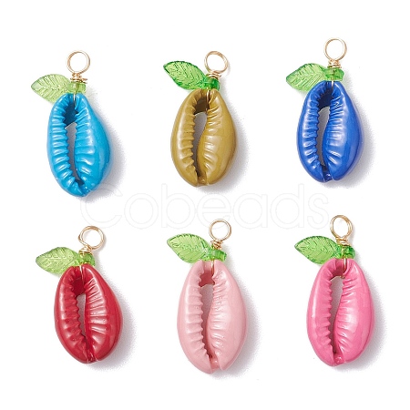 30Pcs Natural Dyed Cowrie Shell Pendants PALLOY-JF03992-S-1
