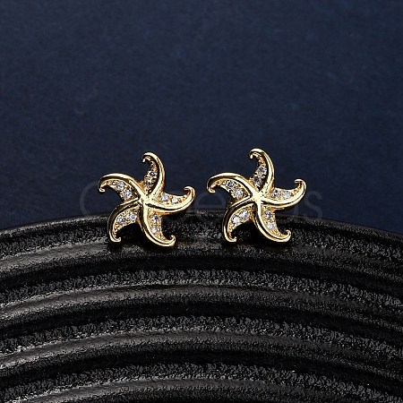 Brass Micro Pave Clear Cubic Zirconia Stud Earrings EJEW-D328-04G-04-1