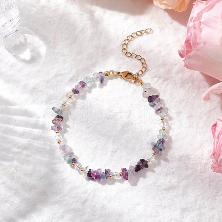 Natural Fluorite Chip Beaded Bracelets for Women BJEW-JB11742-06-1