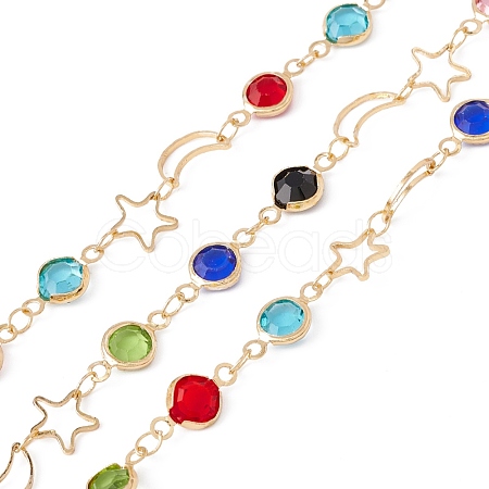 Handmade Eco-friendly Brass Moon & Star & Flat Round Link Chain CHC-E025-53G-1
