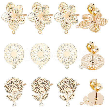 Beebeecraft 30Pcs 3 Style Brass Stud Earring Findings KK-BBC0003-29-1