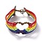 Rainbow Pride Bracelet, Heart Link Wide Bracelet, Waxed Cords Bracelet for Men Women, Colorful, 7-1/4 inch(18.5cm)