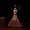 Natural Smoky Quartz Witch Brooms Pendant Decorations, Alloy Charms for Halloween Brooms Feng Shui Car Hanging Ornament, 180x100mm