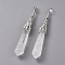 Natural Quartz Crystal Big Pointed Pendants, Rock Crystal, with Brass Finding, Bullet, Platinum, 75~80x10~10.5mm, Hole: 5x7mm