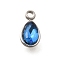 304 Stainless Steel Pendants, with Rhinestone, Stainless Steel Color, Teardrop, Light Sapphire, 10.5x5.5x0.5mm, Hole: 1.8mm