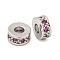 Rack Plating Brass Micro Pave Cubic Zirconia Spacer Beads, Long-Lasting Plated, Lead Free & Cadmium Free, Rondelle, Platinum, Deep Pink, 6x3mm, Hole: 2.5mm