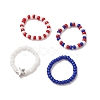 4Pcs 4 Style Independence Day Glass Seed Stretch Finger Rings Set with Brass Star Beaded for Women RJEW-TA00065-1