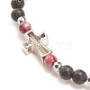 Natural & Synthetic Mixed Gemstone Beaded Stretch Bracelet with Clear Cubic Zirconia Cross for Women BJEW-JB08247-7
