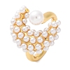 Rack Plating Moon Brass ABS Imitation Pearl Open Cuff Rings for Women RJEW-S242-07G-1