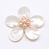 Natural White Shell Mother of Pearl Shell Flower Big Pendants SSHEL-J032MS-07-1