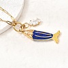 Ocean 304 Stainless Steel Enamel Fish Pendant Paperclip Chain Necklaces with Clear Cubic Zirconia SA-CBAD22F-07G-A-4