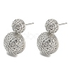 Brass Micro Pave Clear Cubic Zirconia Half Round Dangle Stud Earrings EJEW-Q785-14P-1