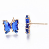 Cubic Zirconia Butterfly Stud Earrings with Glass KK-S365-003D-3