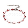 Enamel Oval with Evil Eye Link Chains Bracelet BJEW-P271-04P-01-1