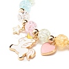 Candy Color Round Beaded Stretch Bracelet with Heart Unicorn Charm for Women BJEW-JB07636-04-4