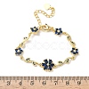 Brass Micro Pave Cubic Zirconia Flower & Leaf Link Chain Bracelets for Women BJEW-G764-03G-7