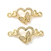 Rack Plating Brass Cubic Zirconia Double Heart Connector Charms KK-C084-32D-G-1
