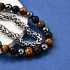 Natural Tiger Eye & Obsidian & Hematite Round Beads Multi-strand Bracelets BJEW-D330-02P-09-2